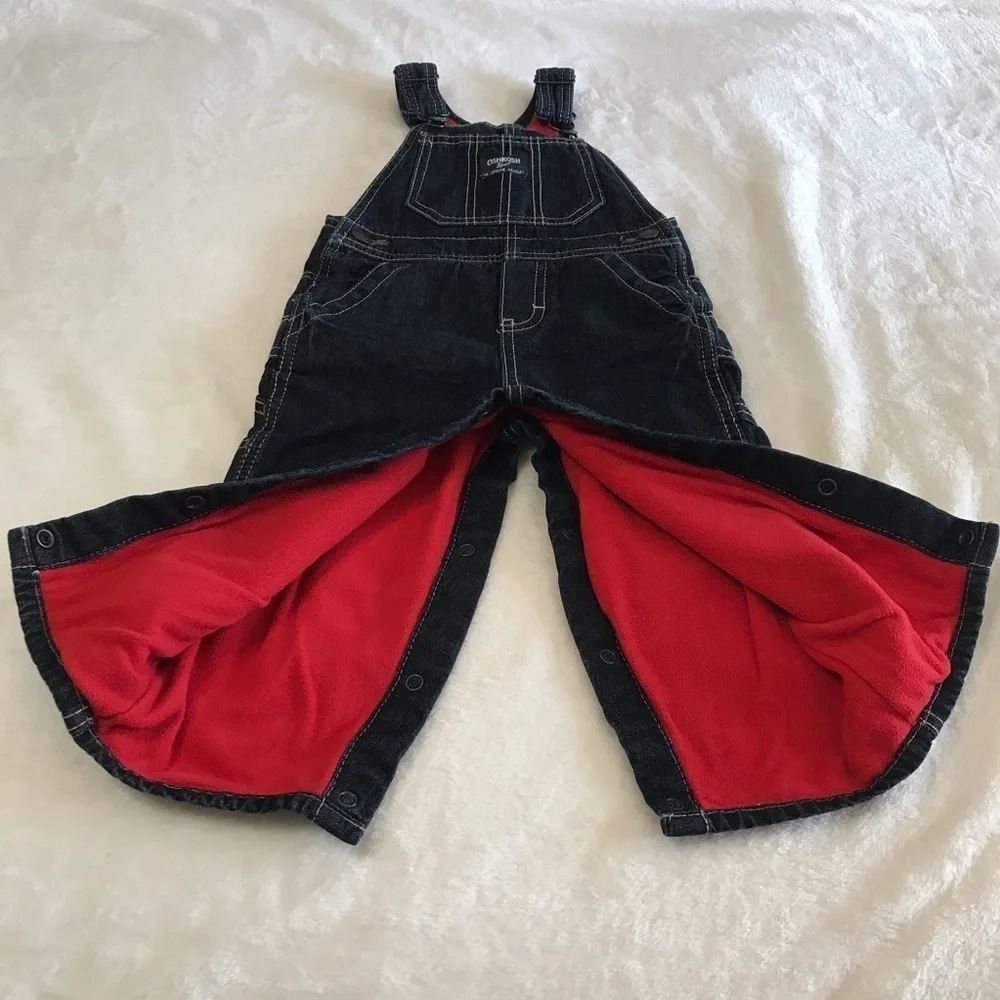 OSHKOSH B'GOSH / Toddler Fleece Lined Denim Carpenter Overalls Size 18M